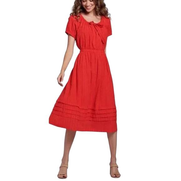Lost + Wander Strawberry Waves Short Sleeve Red Midi Dress SMALL - Picture 1 of 9